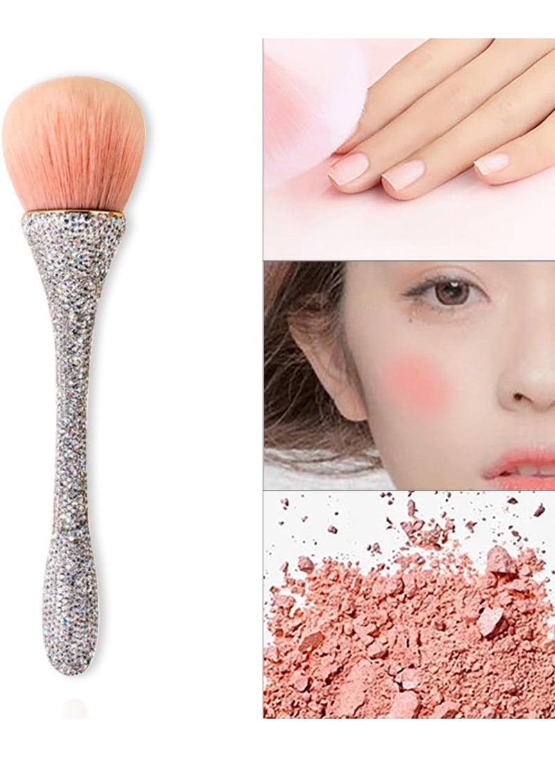 1 white glittering rhinestone nail brush acrylic nail to brush loose face cosmetics mixture foundation make-up powder makeup brush nail trimming cleaning tool - Image 3